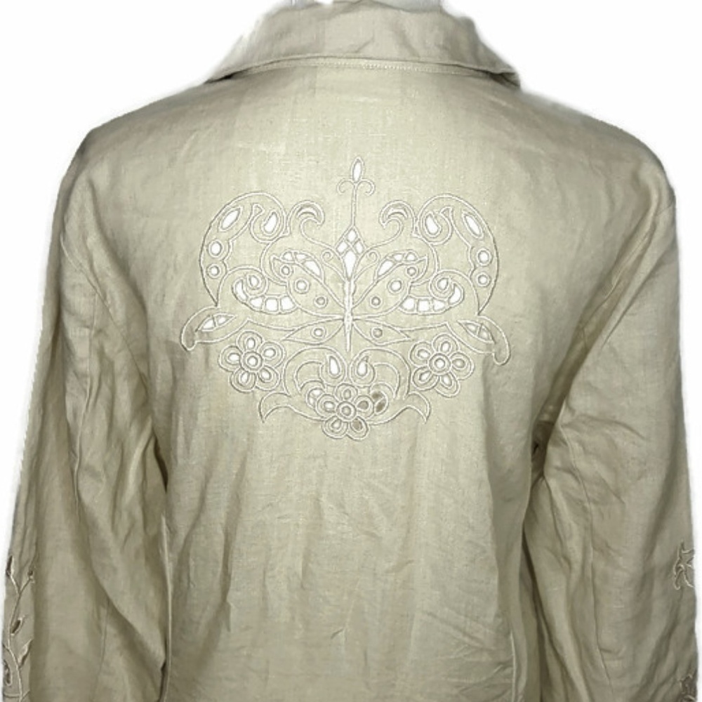 100% Linen Shirt Floral Back Sleeve Cut Outs XL